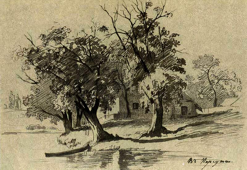 Т.Г. Шевченко. В Корсуні. Туш, перо, кольоровий папір. Корсунь, 28 червня – 12 липня 1859